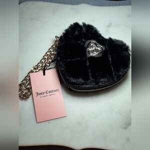 Black Furry Juicy Heart Wristlet, Liquorice Get Cozy Heart Zip Around